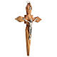 Olivewood crucifix with pointy arms, metallic body of Christ, 19 cm s2