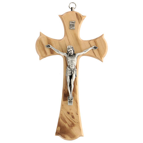 Crucifijo madera olivo 20 cm cuerpo Cristo metal 1