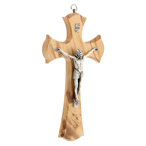 Crucifijo madera olivo 20 cm cuerpo Cristo metal 2