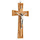 Geformtes Kruzifix aus Olivenbaumholz mit Christuskőrper aus Metall, 20 cm s2