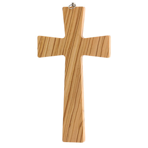 Shaped wall crucifix in olive wood 20 cm, body of Christ in metal 3