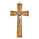 Shaped wall crucifix in olive wood 20 cm, body of Christ in metal s1