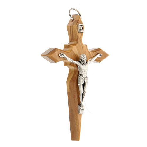 Olive wood wall crucifix with metal Christ body 11 cm 2