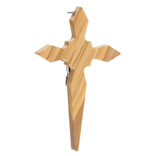 Olive wood wall crucifix with metal Christ body 11 cm 3