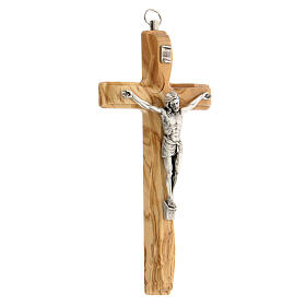 Kruzifix aus OIivenbaumholz mit Christuskőrper aus Metall, 16 cm