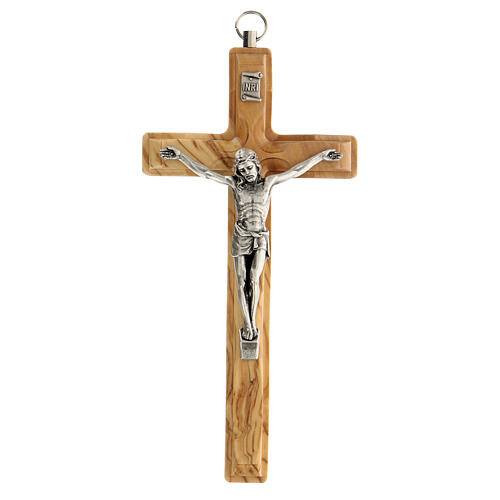 Kruzifix aus OIivenbaumholz mit Christuskőrper aus Metall, 16 cm 1