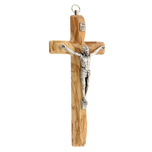 Kruzifix aus OIivenbaumholz mit Christuskőrper aus Metall, 16 cm 2