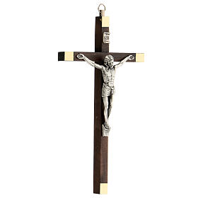 Kruzifix aus Nussbaumholz mit Christuskőrper aus Metall, 16 cm