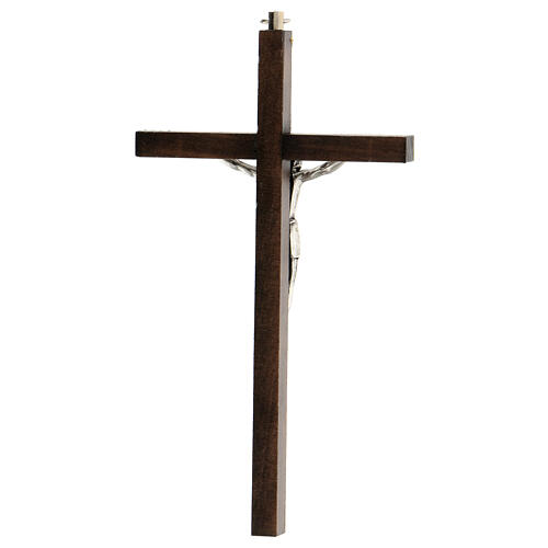 Walnut crucifix, metal body of Christ, 16 cm 3