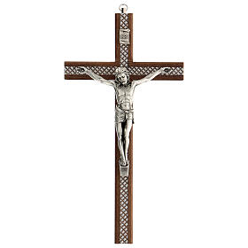 Kruzifix aus Holz mit Einsätzen aus Plexiglas und mit Christuskőrper aus Metall, 25 cm