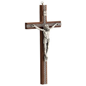 Kruzifix aus Holz mit Einsätzen aus Plexiglas und mit Christuskőrper aus Metall, 25 cm
