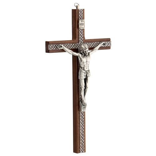 Kruzifix aus Holz mit Einsätzen aus Plexiglas und mit Christuskőrper aus Metall, 25 cm 2