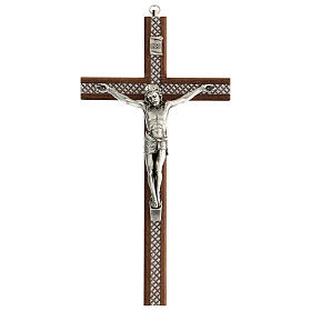 Crocifisso legno inserti plexiglas Cristo metallo 25 cm