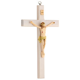 Kruzifix aus lackiertem Eschenholz mit bemaltem Christus