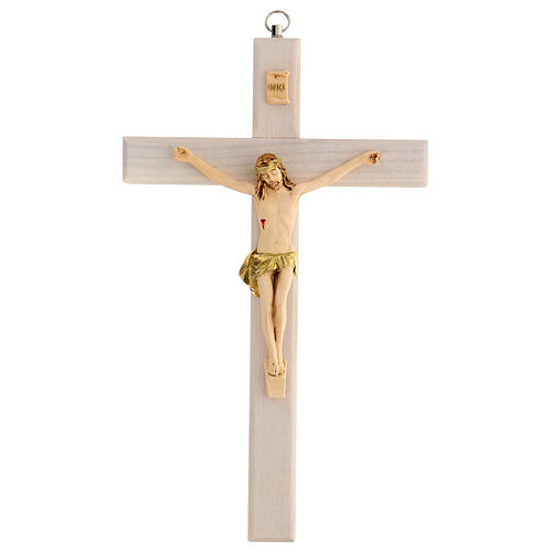 Crucifix with painted body of Christ, varnished ash wood 1