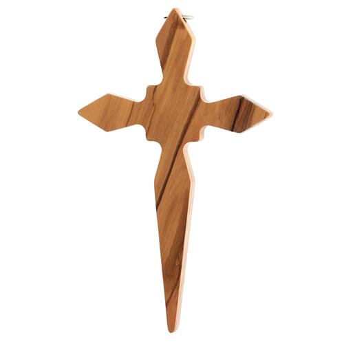 Olivewood crucifix, pointy arms, metal body of Christ, 15 cm 3