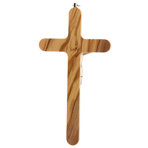 Kruzifix aus abgerundetem Olivenbaumholz mit Jesus aus Metall, 20 cm 3