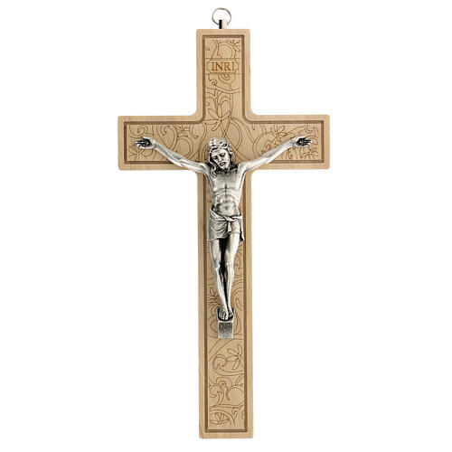 Kruzifix mit Blätterverzierung und Christuskőrper aus Metall, 24 cm 1