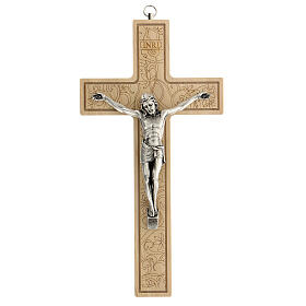Wall crucifix with metal Christ leaves decoration 24 cm