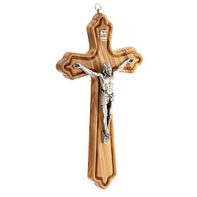 Olivewood crucifix, metal INRI and Christ, 25 cm