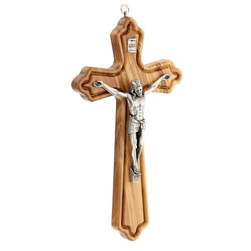 Crucifixo de madeira de oliveira INRI e Cristo de metal 25 cm 2