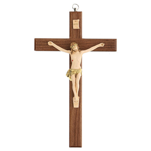Crucifix bois frêne verni INRI 23 cm 1