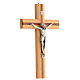 Wall crucifix, walnut and pear wood, metallic body of Christ, 30 cm s2