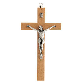 Pear wood crucifix, metal body of Christ, 20 cm