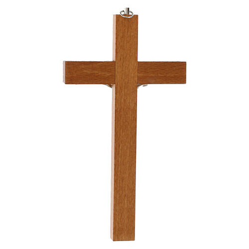 Pear wood crucifix, metal body of Christ, 20 cm 3