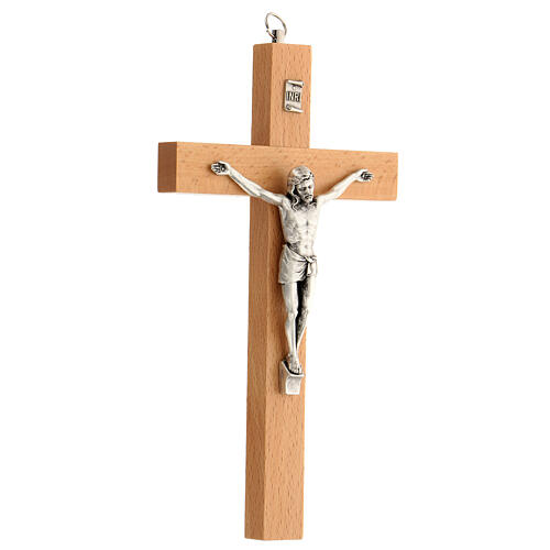 Pear wood crucifix with Christ metal 20 cm smooth 2