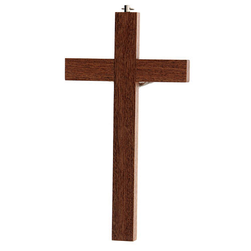 Crucifixo em madeira de mogno Cristo em metal prateado INRI 20 cm 3