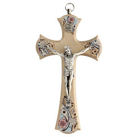 Crocifisso decori colorati stampati Cristo metallo argentato 15 cm