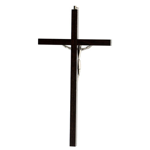 Kruzifix aus glattem Nussbaumholz mit Christuskőrper aus Metall, 23 cm 3