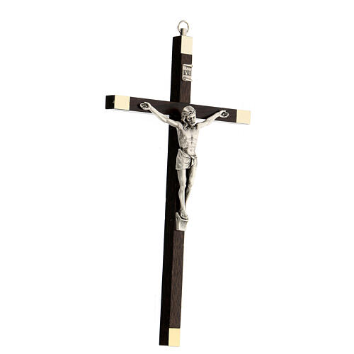 Crucifix lisse bois noyer Christ métal 23 cm 2