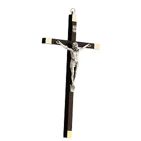 Crucifixo liso em madeira de nogueira Cristo em metal 23 cm