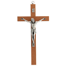 Kruzifix aus glattem Birnbaumholz mit Christuskőrper aus Metall, 25 cm