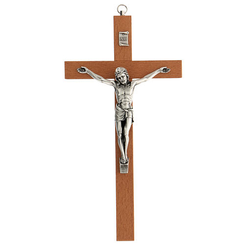 Kruzifix aus glattem Birnbaumholz mit Christuskőrper aus Metall, 25 cm 1