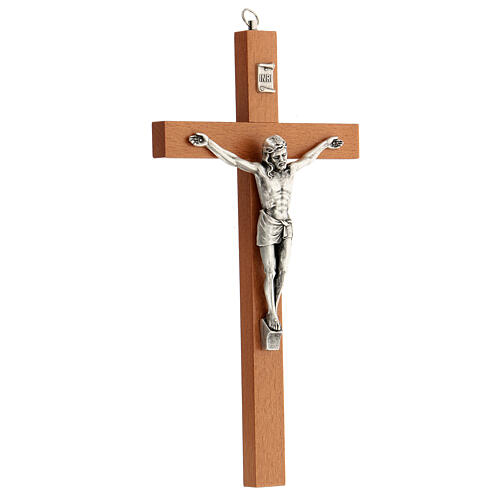 Crucifix Christ métal bois poirier lisse 25 cm 2