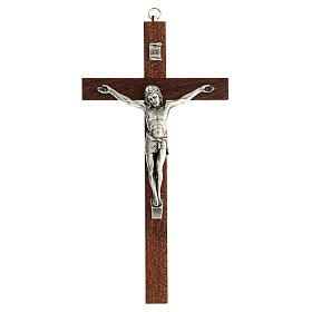 Mahogany cross with metallic Christ 25 cm