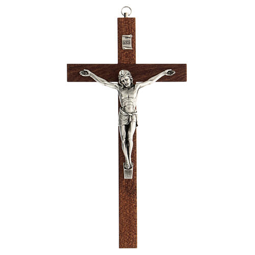 Mahogany cross with metallic Christ 25 cm 1
