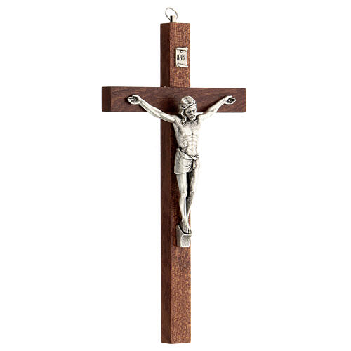 Mahogany cross with metallic Christ 25 cm 2