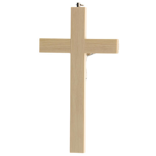 Kruzifix aus hellem Holz mit Einsätzen aus Plexiglas mit Christuskőrper aus Metall, 20 cm 3