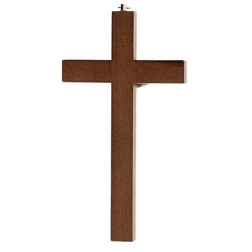 Dark wood crucifix with carved lines and metallic body of Christ 20 cm 3