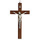 Dark wood crucifix with carved lines and metallic body of Christ 20 cm s1