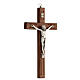 Dark wood crucifix with carved lines and metallic body of Christ 20 cm s2