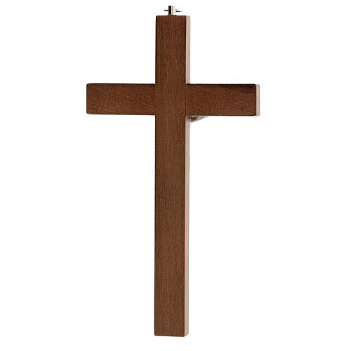 Wall Crucifix silver metal Christ wood grooves 20 cm 3