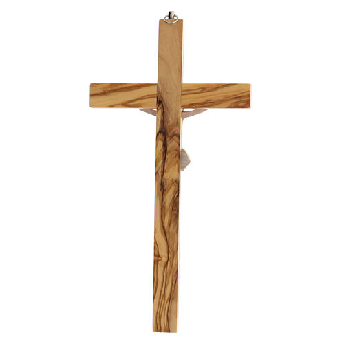 Crocifisso ulivo Cristo resina dipinto a mano 25 cm 3