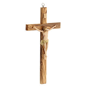 Crucifixo de madeira de oliveira Cristo em resina pintado à mão 25 cm