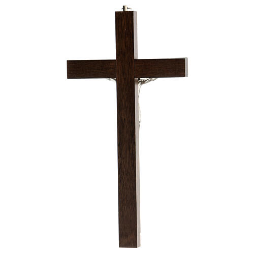 Kruzifix aus Nussbaumholz mit Platten und Christuskőrper aus Metall, 25 cm 3