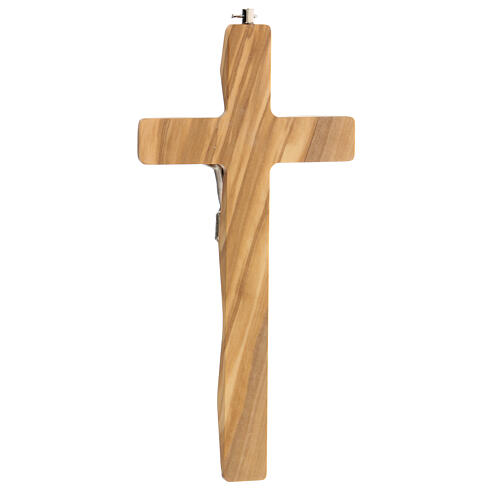 Crocifisso legno ulivo Cristo metallo argentato 20 cm 3
